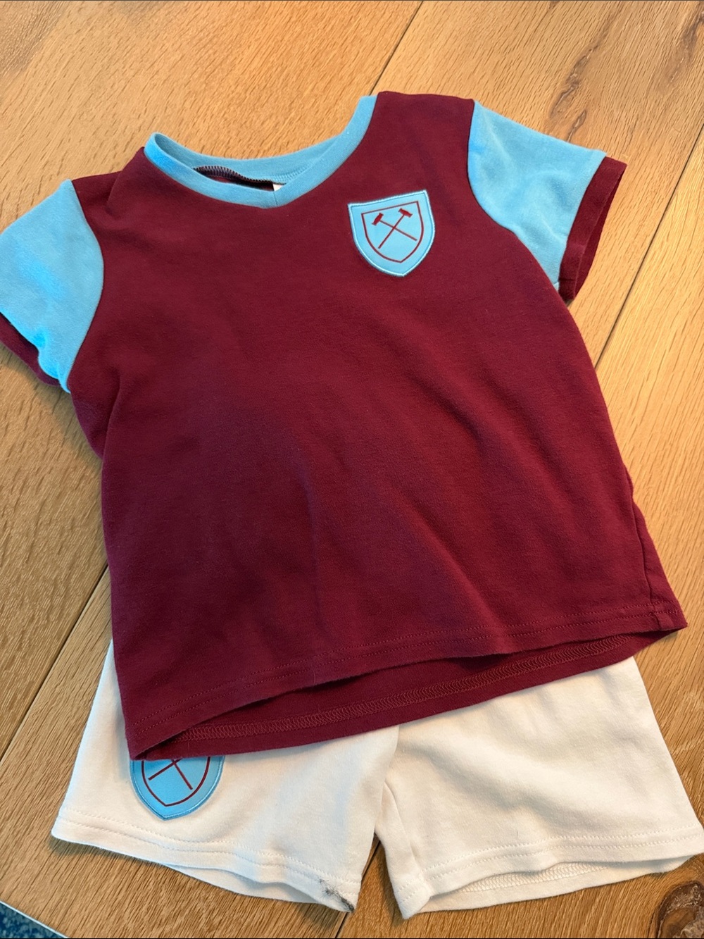 West Ham Kids Short Sleeve Tee and Shorts Set in Claret and Sky Blue